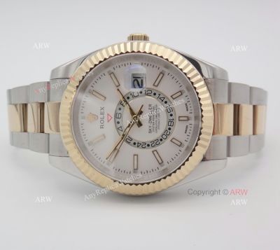 Rolex Oyster Perpetual Sky Dweller Copy Mens Watch - 2-Tone White 42mm 326933
